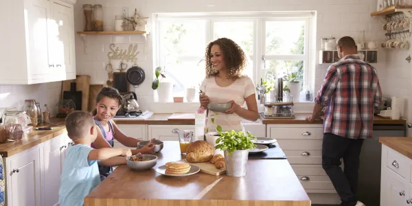 family eating in kitchen